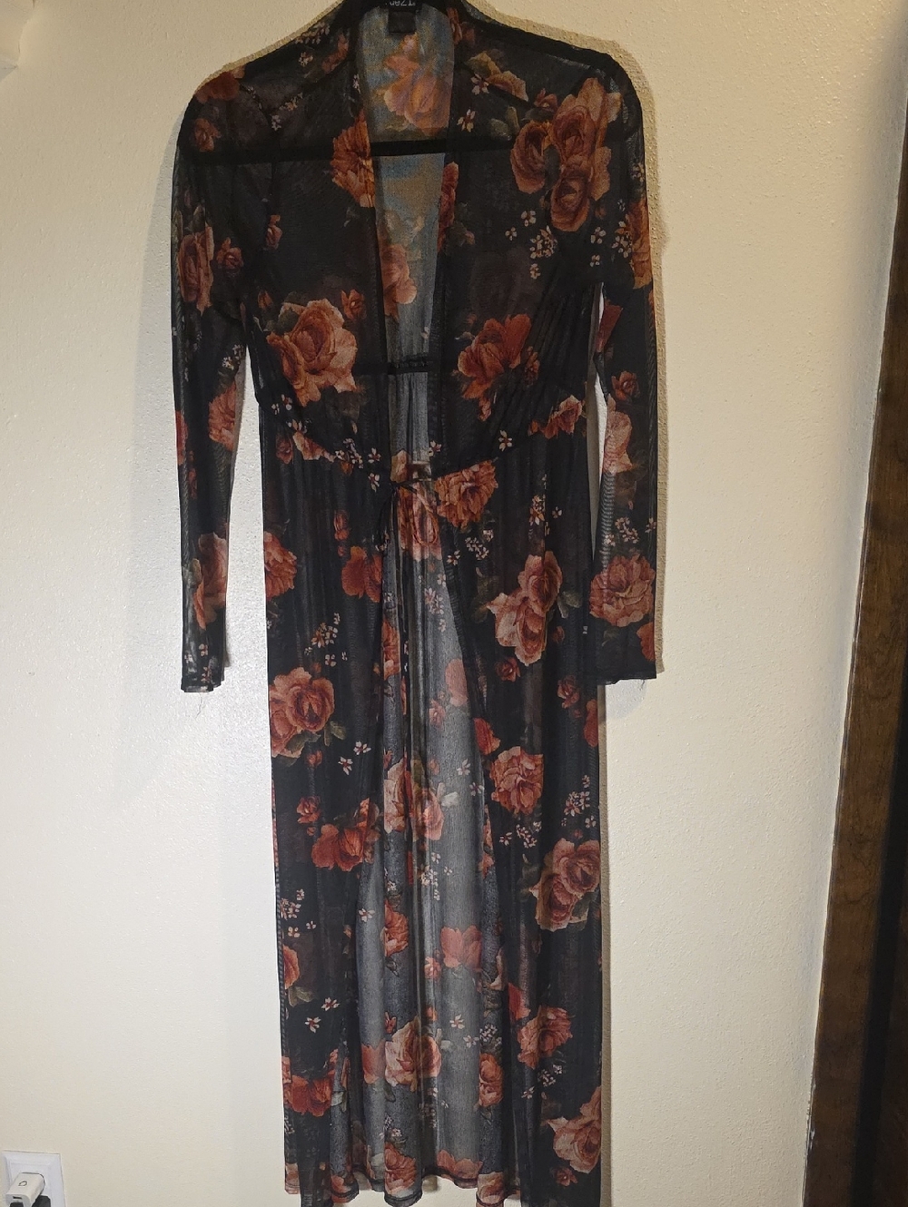 Rue 21 Sheer Mesh Duster With Floral Print And Front Tie